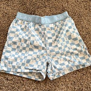 American Eagle Outfitters Light Blue Palm-Check Men's Shorts